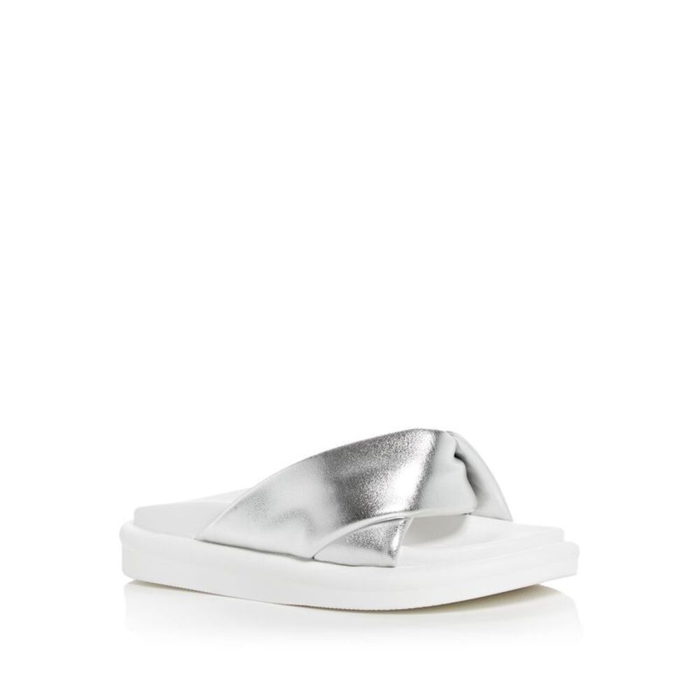 AQUA Womens Silver Ryle Round Toe Platform Slip On Slide Sandals Shoes 9 M